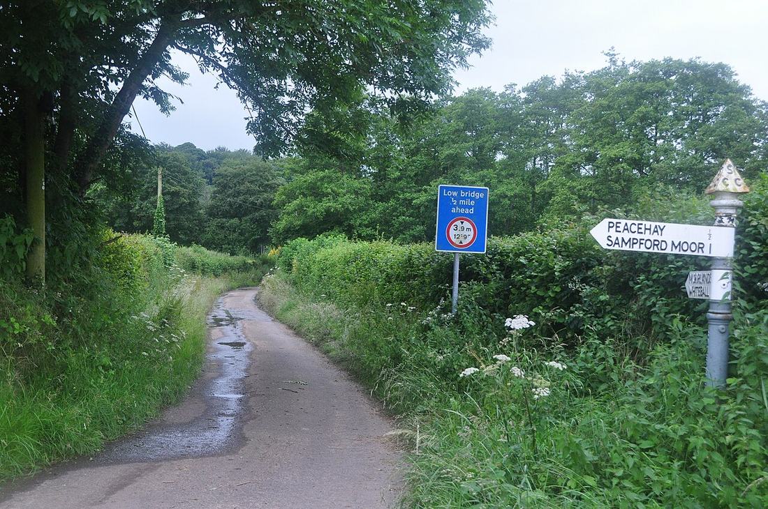 A countryside road signpost